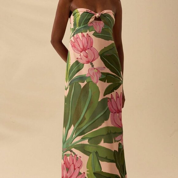 Multicolor Boho Women's Tropical Print Twist Back Lace-Up Sleeveless Dress - Picture 5 of 7